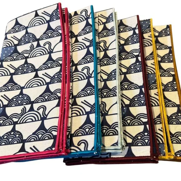 "Kitties and Ramen" 6 Handmade Cotton Dinner Napkins - Picture 2 of 3